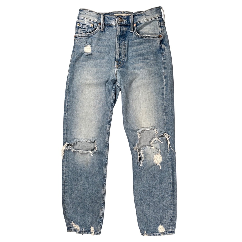 Mother The Tomcat Jeans Women‎ 26 Light Blue Distressed Straight Leg Confession